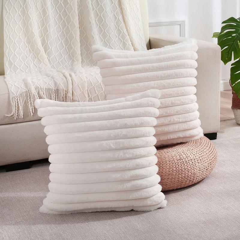 Чехол для подушки из искусственного меха кролика, квадратный, большой, толстый, полосатый, супермягкий, однотонный, чехол для подушки 45x45 см, чехол для подушки для дивана