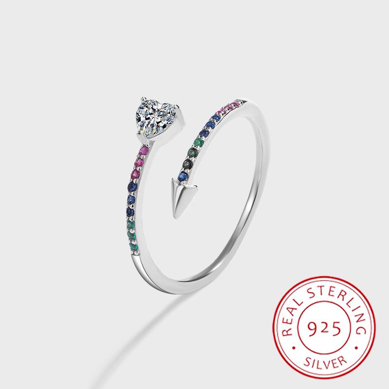 Креативное Радужное Нерегулярное Стрелка В Форме Сердца Полный Циркон Пара Кольцо для Женщин Оригинальный Стерлингового Серебра Подарок на День Святого Валентина Ювелирные Изделия