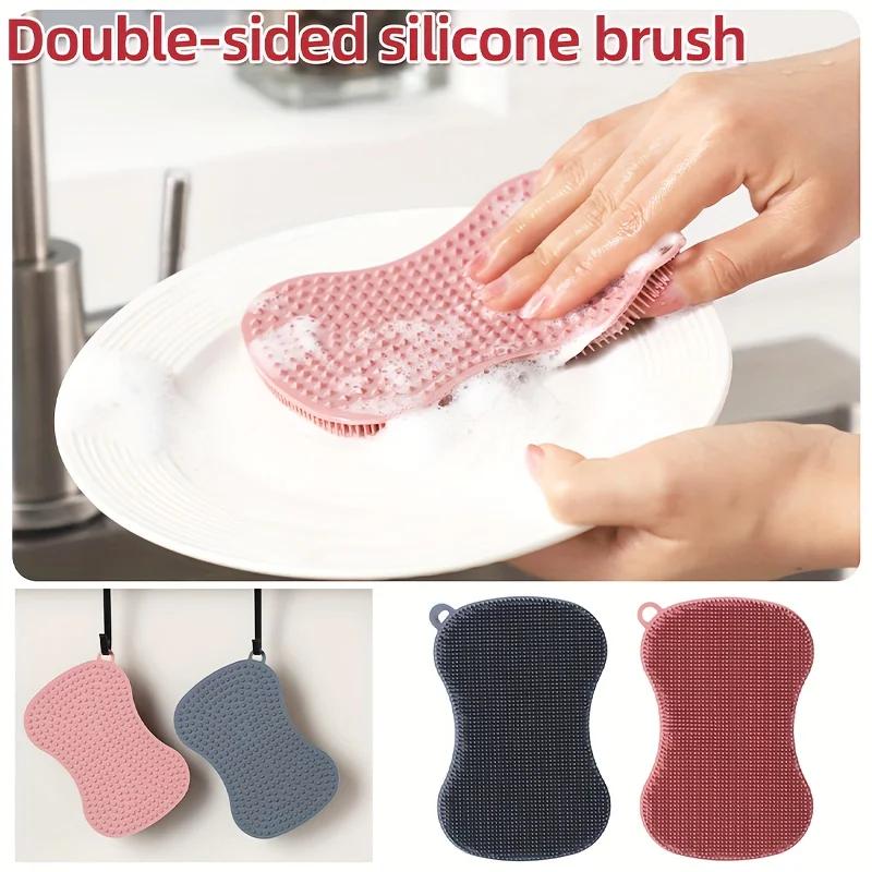 Dual-Sided Silicone Dish Brush - Heavy-Duty Scrubbing, Non-Scratch Kitchen Scrubber, Dishwasher Safe, Space-Saving Design