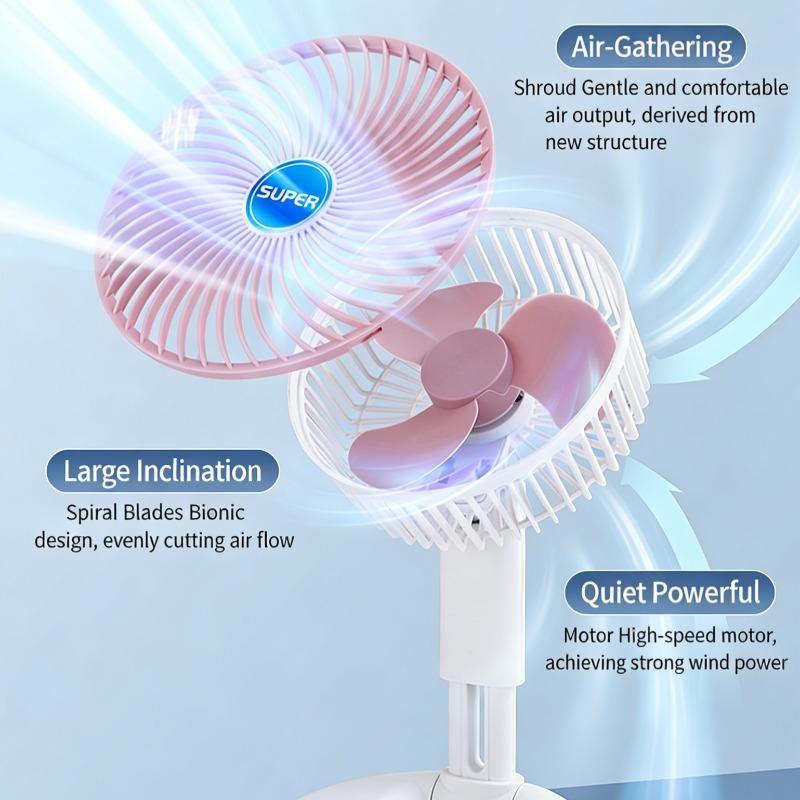 2026 Desktop Retractable Fan USB Rechargeable Folding Portable Silent Mini Air Circulator for Student Dorm Home Office