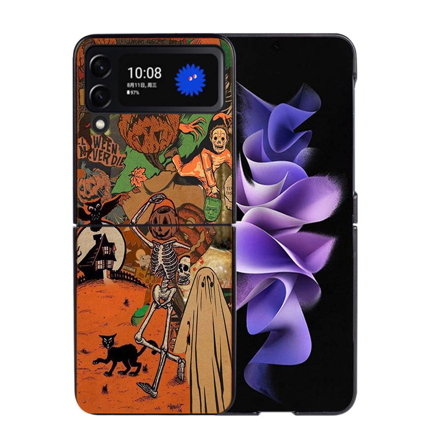 Хэллоуин Осеннее Искусство Кот-Ведьма Чехол для Телефона Для Samsung Z Flip 7 6 5G Galaxy Z Flip4 Z Flip5 Z Flip3 Coque Черный Жесткий ПК Корпус Защит