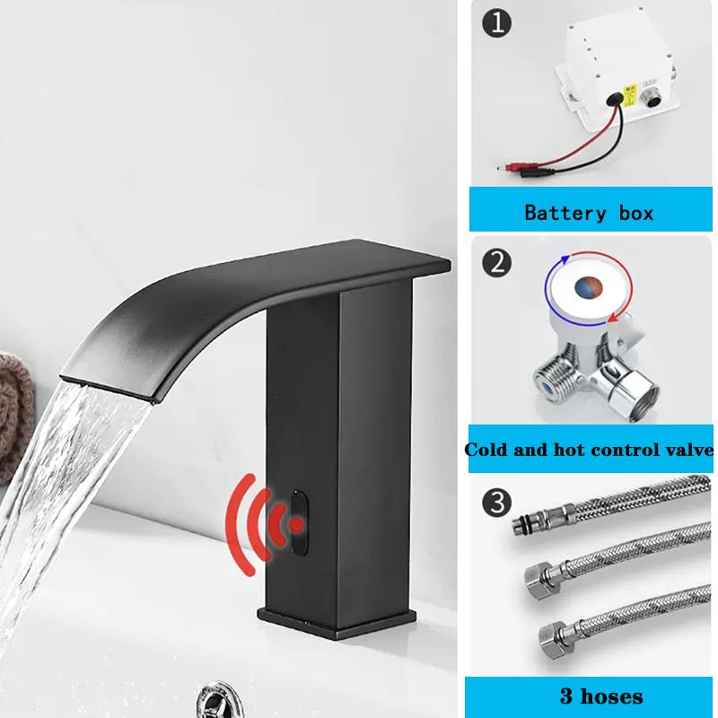 Роскошный матовый черный сенсорный смеситель для ванной холодной и горячей воды, монтируемый на раковину, короткий и высокий