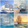 Full Drill Round 5D Diamond Painting Sailboat Diamond Embroidery Landscape Mosaic Decor Home Diamond Art