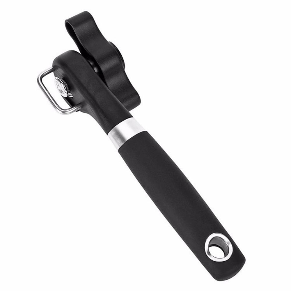 Black Manual Can Opener Stainless Steel Rubber Plastic Bottle Opener Wide Compatibility