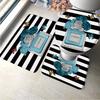 3pcs Set Perfume Flower Butterfly Bath Mat Bathroom Rugs Anti Slip Black White Stripes Bathtub Side Mats Doormat Carpet Decor