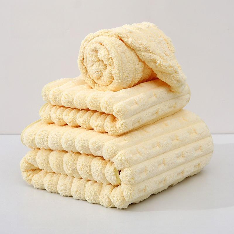Solid Color Coral Fleece Absorbent Bath Towel Thick Durable Bathrobe for Household Use That Not Prone Shedding Hair Beauty Salon SPA Dry Hair Hat