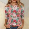 Women's Fashionable Casual Three-Quarter Sleeve Christmas Print Round Neck Top