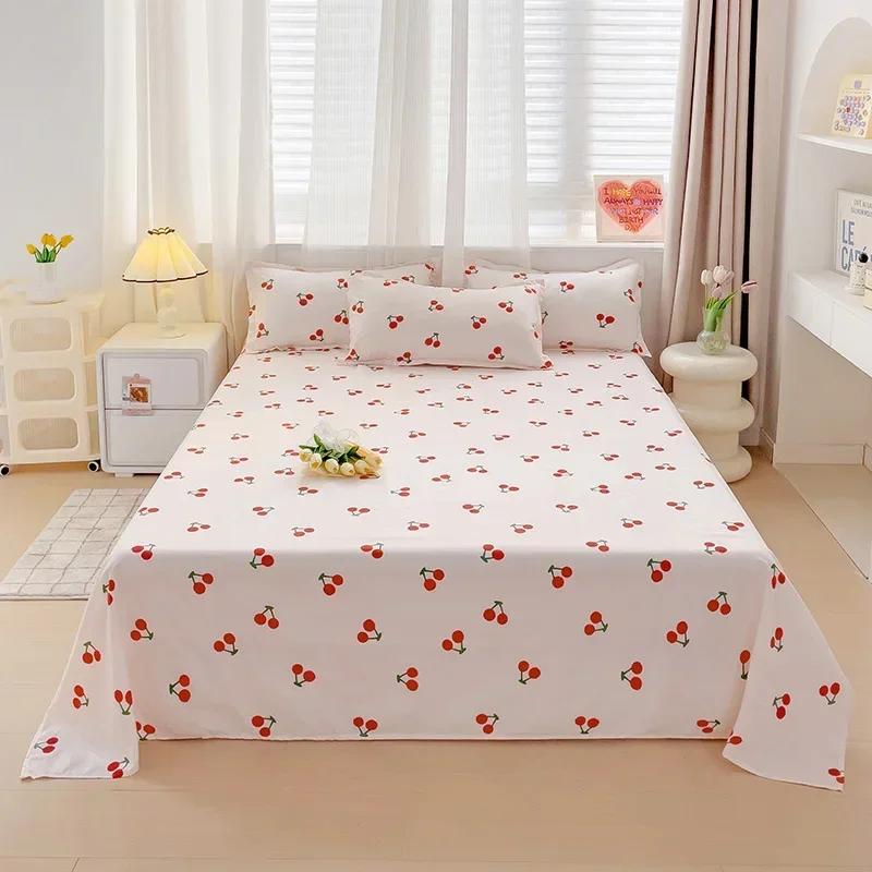 Nordic Skin Friendly Washed Cotton Sheet Set Durable Flat Print Mattress Cover Comfortable Bedspread Twin Full Queen Size