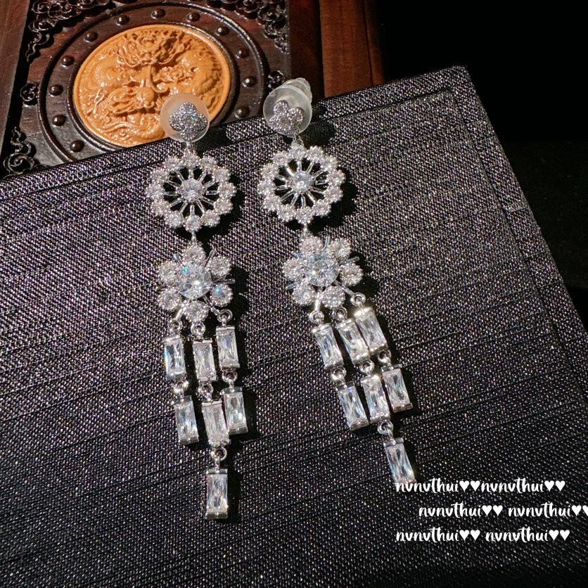** Comet Meteor Gem Brooch, Light Petal, 18K Gold Plated, Rich Flower Water Drop Fringe Earrings Combination