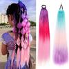Женский красочный длинный хвостик с завязкой для волос с блестками, естественный вид, пушистый обруч с градиентом цвета, прямой синтетический хвостик, шиньон