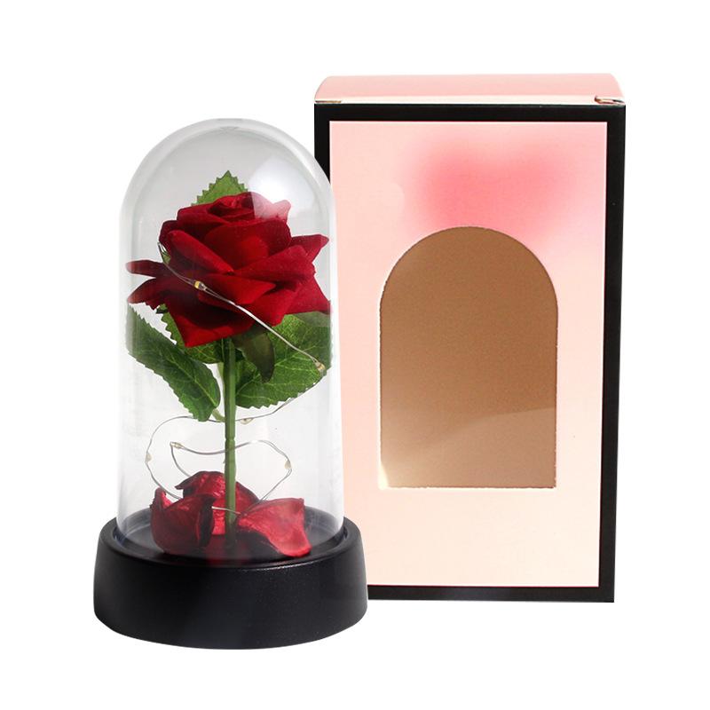 LED light luminous glass plastic cover single simulated rose ornament Valentine's Day gift birthday