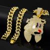 Trendy Iced Cartoon Rabbit Elf Pendant Alloy Gold Cuban Link Chain Unisex Hip Hop Crystal Rhinestone Rappers Enamel Design