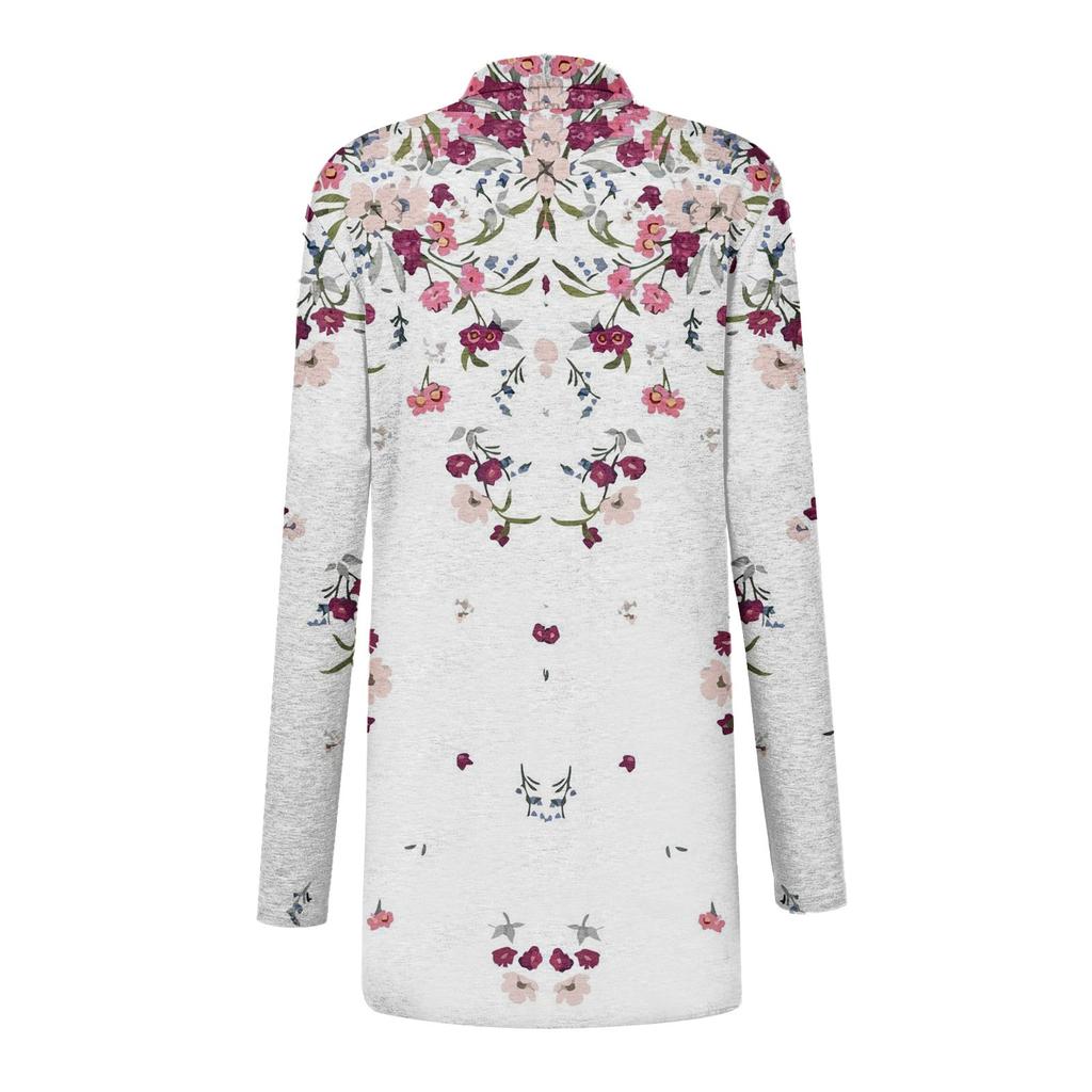 Женская модная повседневная куртка-кардиган средней длины с цветочным принтом, пальто