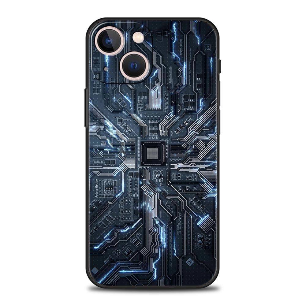 Luxury Phone Case For iPhone 11 12 13 15 14 Pro Max X XR XS 7 8 Plus SE 2020 Soft Cover Funda Inside Motherboard Circuit Board