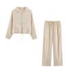 PBZA Style Tracksuit Set Womens Solid Color Hooded Jacket Drawstring Wide Leg Pants Casual Sportswear