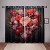 2 Piece Vintage Rose Love Heart Curtains Valentine's Day Red Floral Pattern Living Room Bedroom Kitchen Balcony Decor Curtains