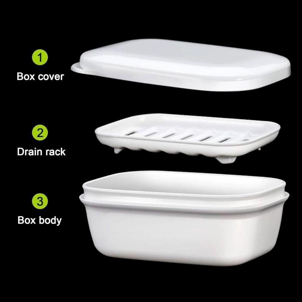 Portable Waterproof Leakproof Soap Holder with Lid Draining Layer Soap Container Detachable Plastic Soap Dish Bathroom