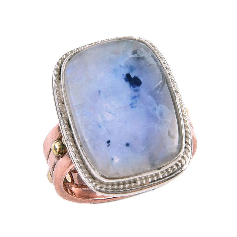 Кольцо с натуральным радужным лунным камнем, двухцветное, из стерлингового серебра 925 пробы, размер 7 z9y58