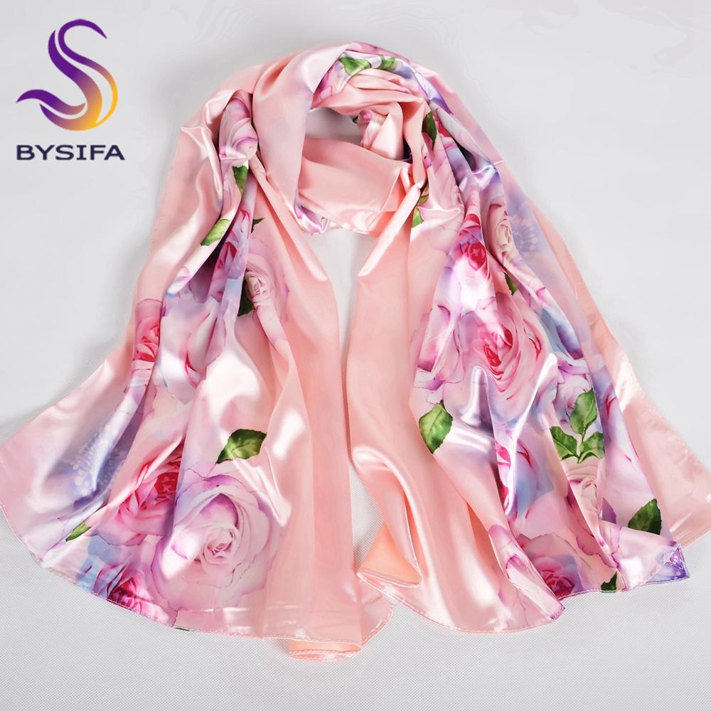 New Spring Fall Pink Rose Silk Scarf Shawl Printed Winter Fashion Women Neck Scarf Floral Design Long Scarves Wraps 160*70cm