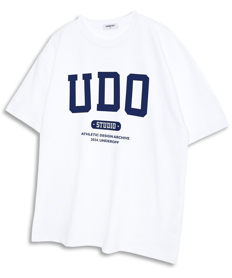 UNDEROFF Oversized Crew Neck Udo Arch Logo Short Sleeve T-Shirt White & Blue