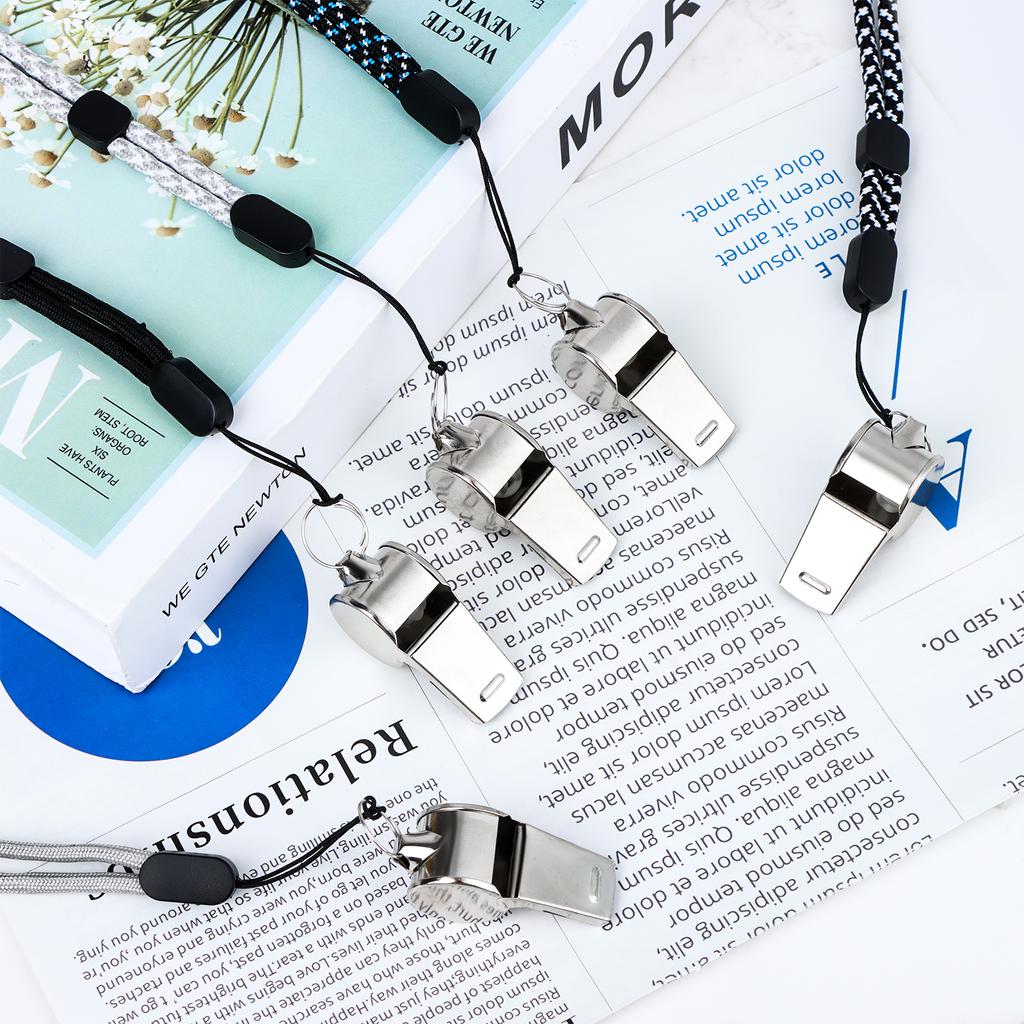 Набор из 6 спортивных свистков из нержавеющей стали со шнурком, свисток тренера, громкий, четкий