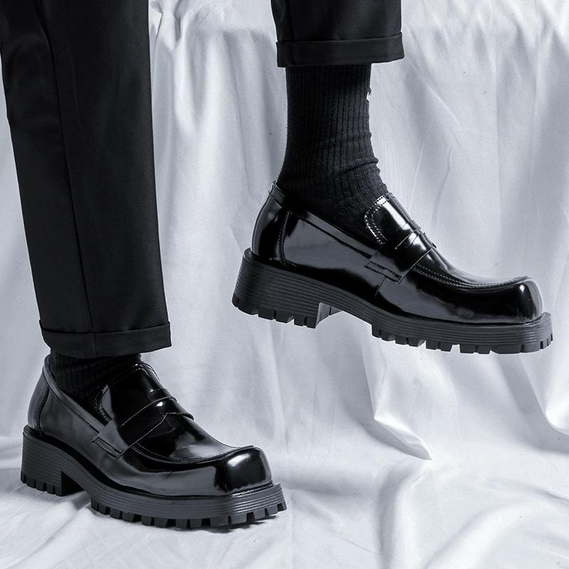 Мужские уличные лоферы в Корейском стиле в стиле Харадзюку, деловые повседневные кожаные свадебные лоферы на толстой платформе, мужская кожаная обувь, мужская обувь