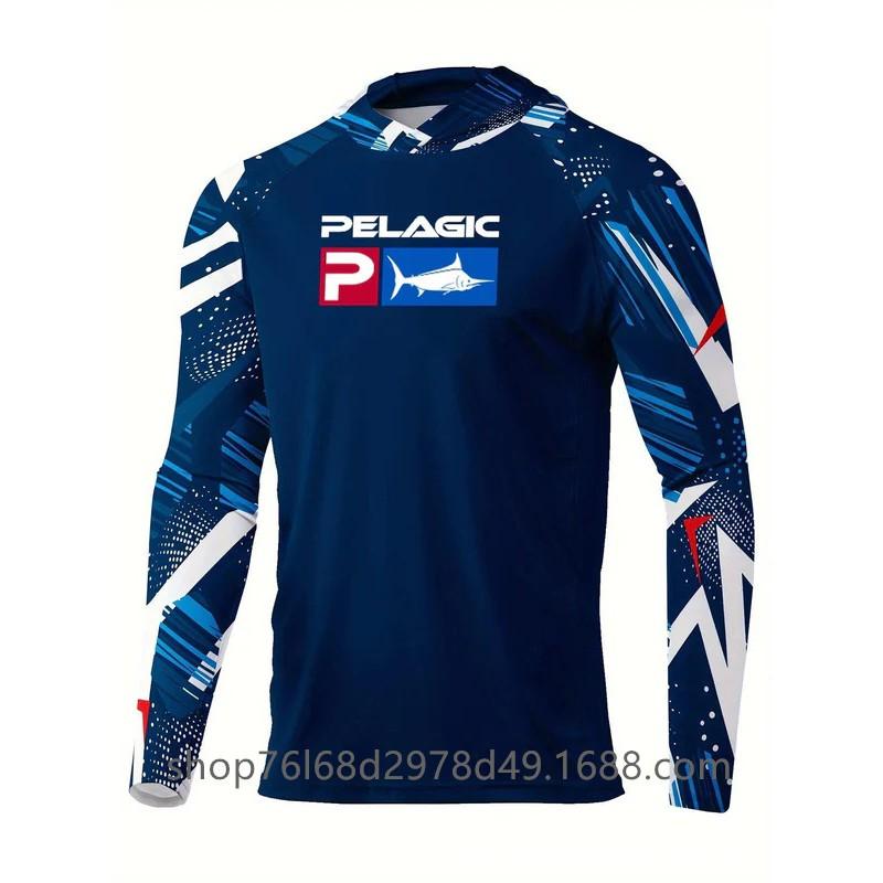 Mens Quick-Dry Ice Silk Fishing Shirt UPF 50 Long Sleeve Hooded Sun Protection Top Lightweight Outdoor Apparel