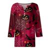 3/4 Length Sleeve Womens Tops Floral Halloween Print Vintage Fashion Casual Loose With V Neck Plus Size Shirts