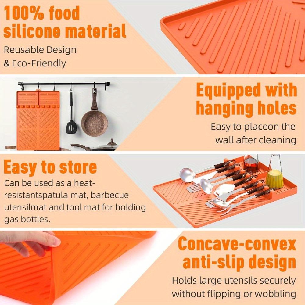 Silicone Grill Mat Compatible with Blackstone, Silicone Griddle Tools Mat with Drip Pad, Spatula Mat for Outdoor Grill Kitchen C