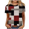 Women's Summer Round Neck Short Sleeved T-shirt with Retro Checkered Stripes 3D Digital Printing T-shirt