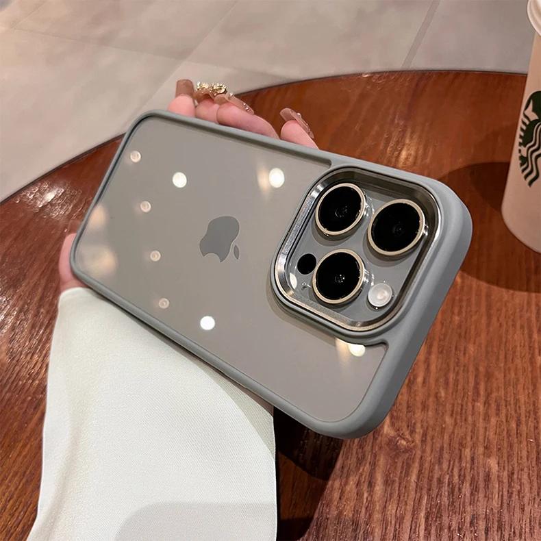 Роскошный Прозрачный Ударопрочный Чехол Для iPhone 15 14 13 12 Mini 17 Pro XS Max XR X 7 8 Plus Мягкий Бампер Металлическая Защитная Крышка для Камеры