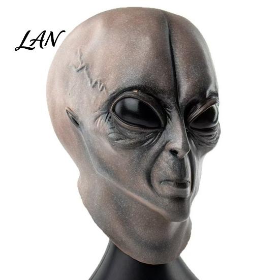 Environmentally Friendly Alien Mask Halloween Grey Mask, Latex Full Head UFO Cosplay with Big Adult Costume Eyes, Soft Sci Fi Party Prop for