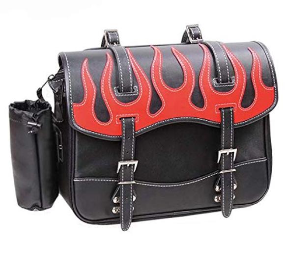 DEGNER Nylon Saddlebag with Bottle Fire PVC and Holder, Pattern, (Synthetic Leather) Nylon, 29x37x12cm, Red, NB-1F