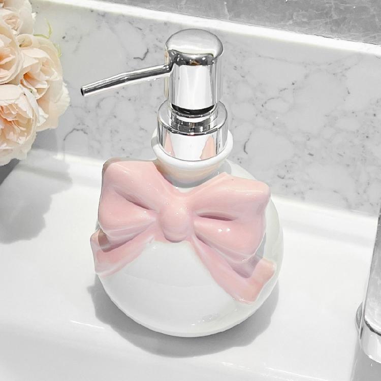 Практичный керамический диспенсер для ванной с нажимным насосом, декоративный бантик, органайзер для мыла, бутылка, необходимый элемент домашнего спа