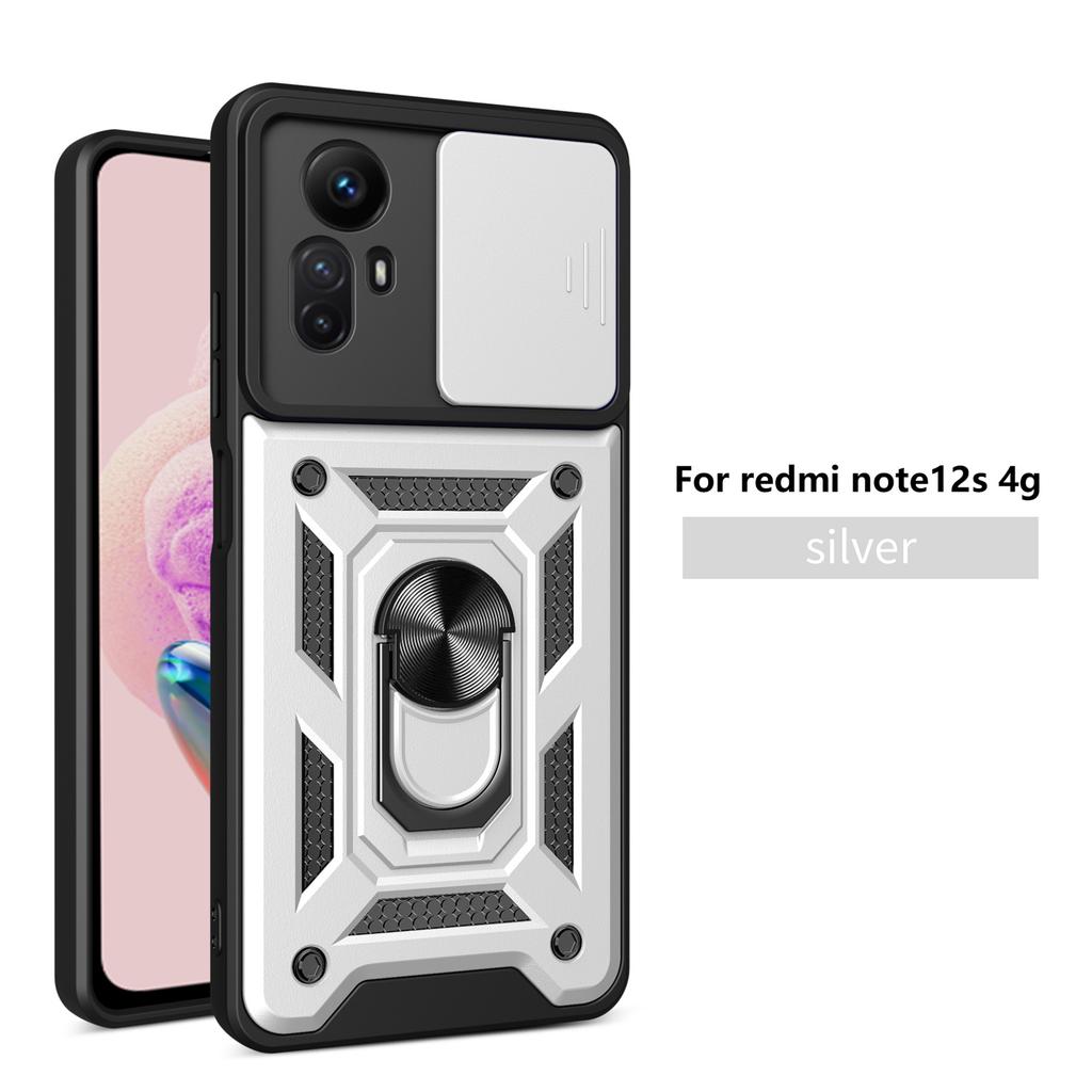 Phone Case For Redmi Note12S Magnetic Holder Ring Protect Cover Funda For Xiaomi Redmi Note12S 4G Case Slide Camera Lens Armor