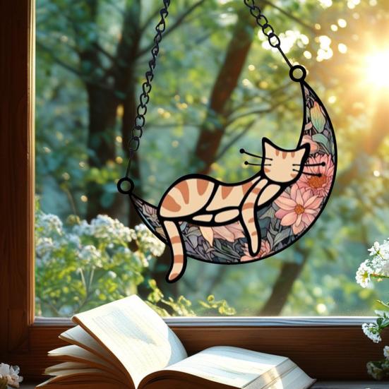 Кошка спит на Луне подвесное украшение на стену гостиной окно подвесной витраж