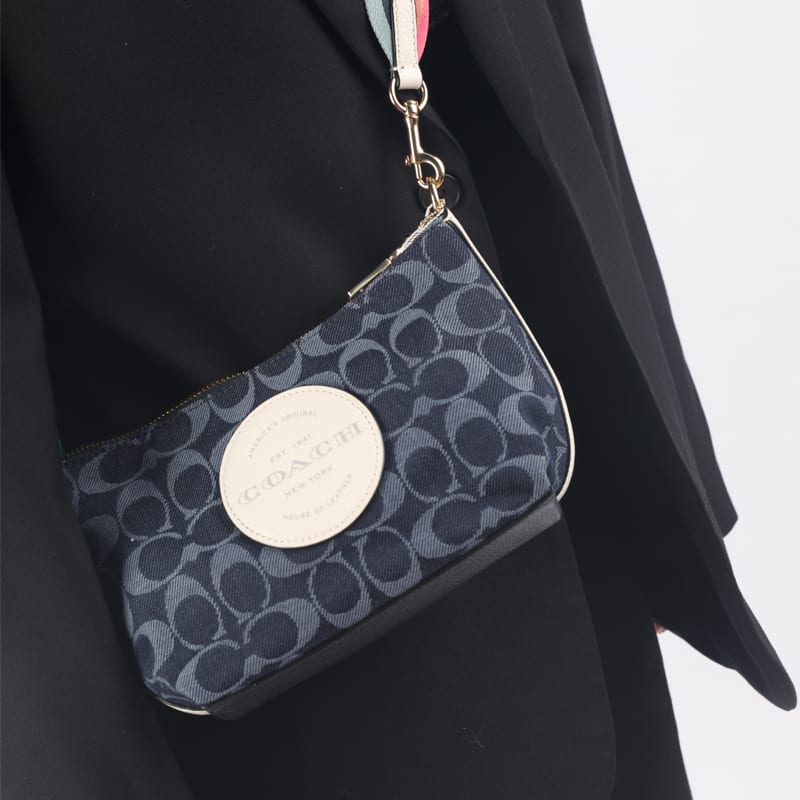 COACH Dempsey Textile, Leather Shoulder Bag, Handbag, Shoulder Bag, Crossbody Bag Small Women's Blue C2825-IMDEI