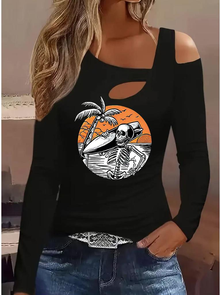 Fashion Painting Blouses Long Sleeved T Shirts Casual Skirt Tops