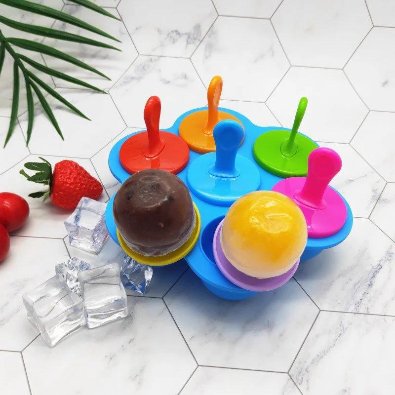 7 Grids DIY Ice Cream Popsicle Silicone Mold Ice Ball Maker Popsicles Molds Baby Fruit Shake Home Kitchen Accessories Tool