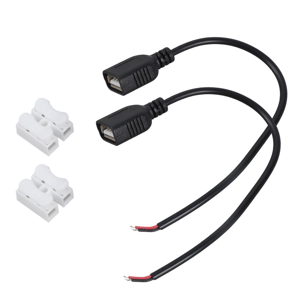 2 шт. USB-кабель-разветвитель с разъемом USB-мама и 2-контактным оголенным проводом, шнур питания 5 В с разъемами для DIY-электроники, прикроватной лампы, USB-вентилятора