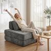 2-in-1 Boneless Cloud Sleeper Chair, Foldable Chenille Floor Chair with Thick Support Cushion, Gray