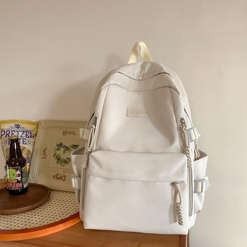 Girls Solid Color Schoolbag Female High School Students Large Capacity Backpack