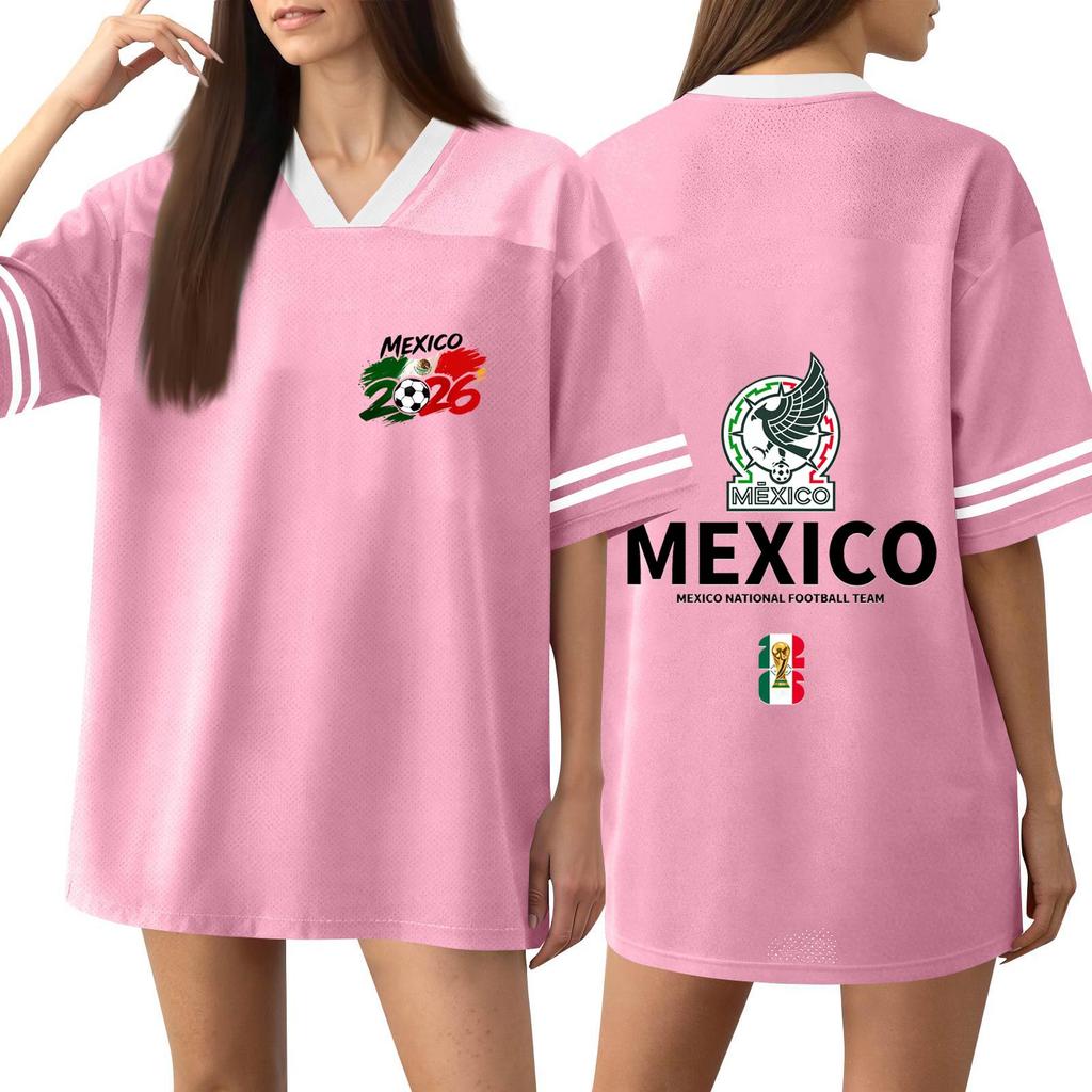 Women's V Neck Short Sleeve Sports Jersey Shirt Mexico National Football Team Soccer Fan Apparel World Cup 2026 Inspired Design