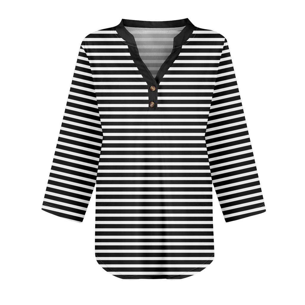 Женские топы с рукавом 3/4 для женщин, топы хенли на пуговицах с V-образным вырезом, нарядные летние женские топы свободного кроя