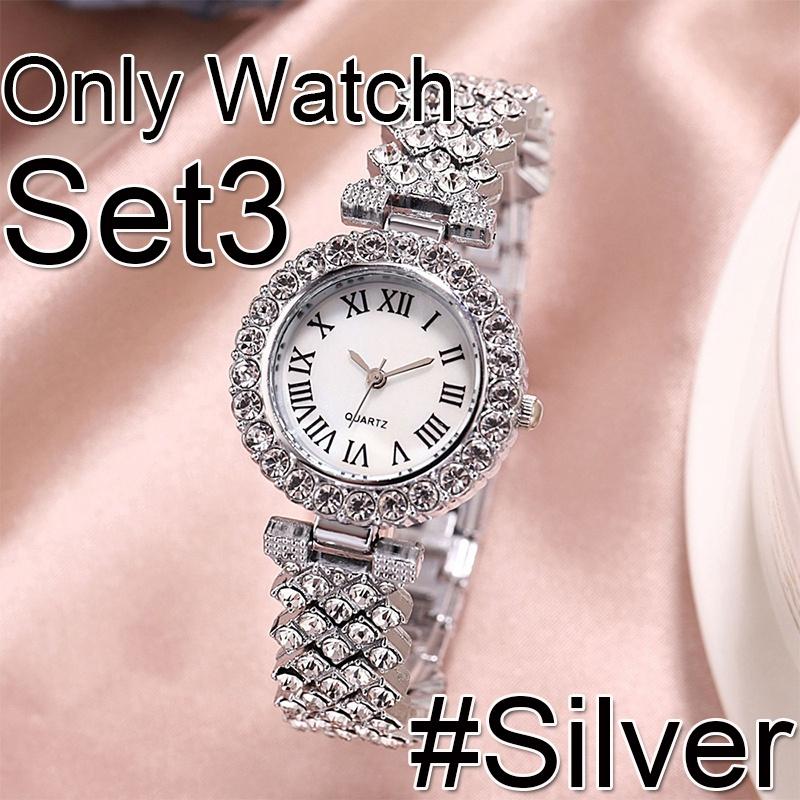 Luxury Diamond Jewelry&Watch Set For Women, Glittering Quartz Watch Bracelet Set, Crystal Necklace Earrings Ring Jewelry Festival Gifts