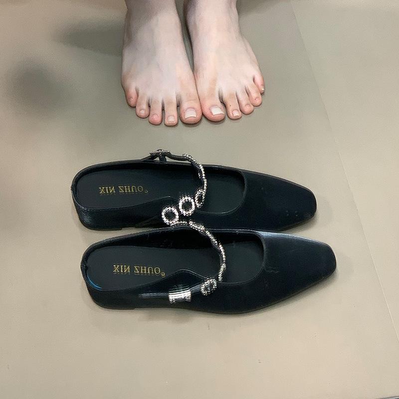 XINZHOU French Temperament One Word with Rhinestone Inner Height Increase Bag Head Drag Fashion One Pedal Shallow Mouth Single Shoes Women