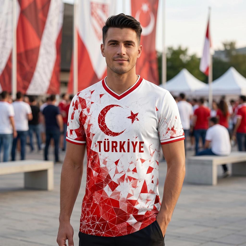 2026 Turkey National Flag Soccer Jersey Men Women 3D Geometric Print Türkiye Crescent Star Patriotic Football T-shirt For Fans