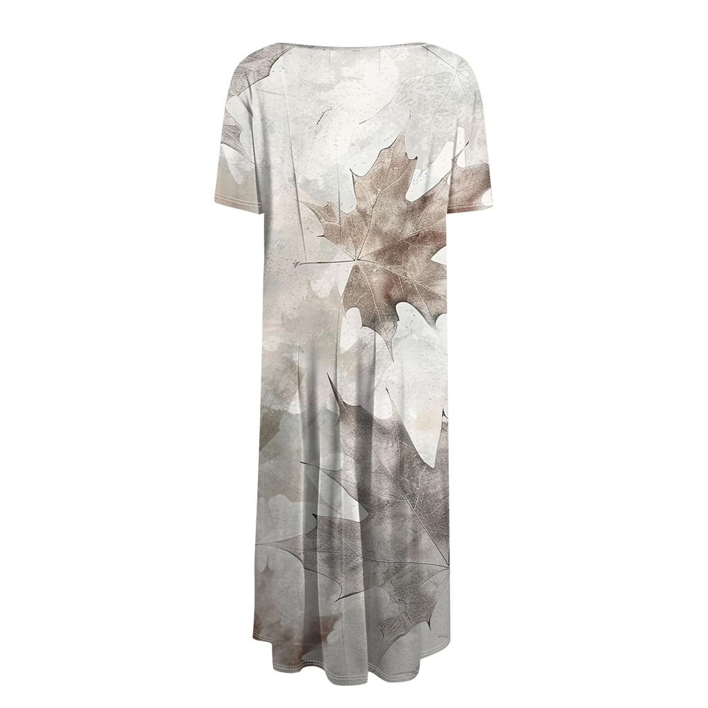 Женское свободное повседневное и модное платье с круглым вырезом и короткими рукавами, средней длины с принтом
