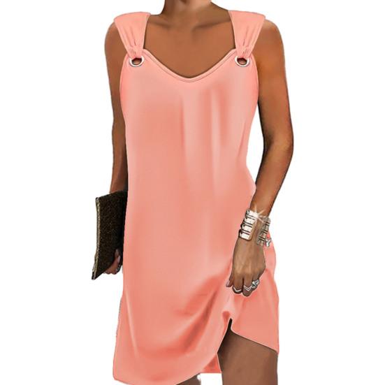 Летнее женское платье-жилет без рукавов с v-образным вырезом и полым кольцом, однотонное свободное платье, тонкое мини-платье, уличная одежда