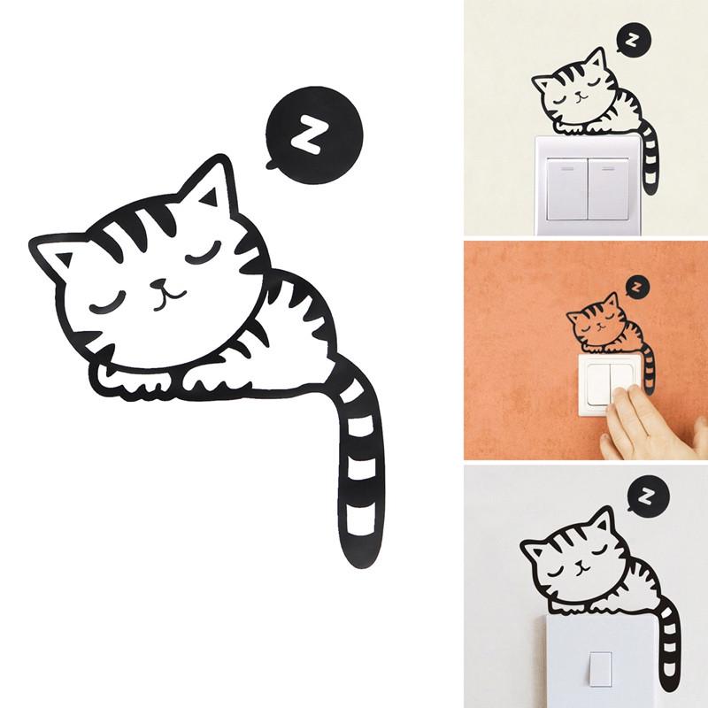 DIY Funny Cute Cat Black Switch Decal Wall Sticker Kids Room Bedroom Decoration ARI